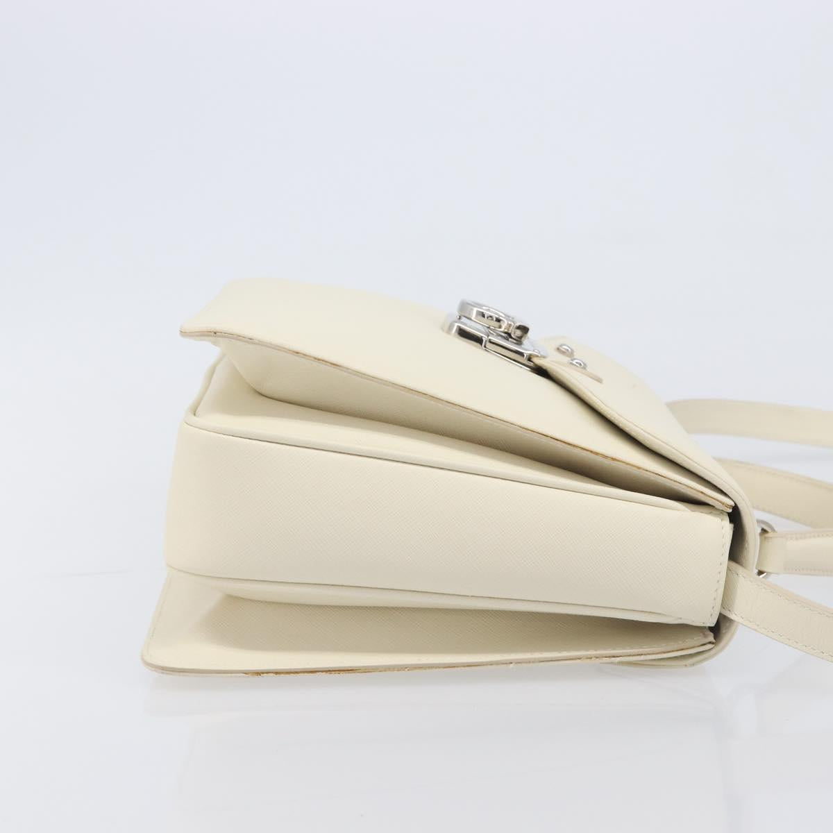 Salvatore Ferragamo Gancini Hand Bag Leather 2way White Silver Auth BA16665V