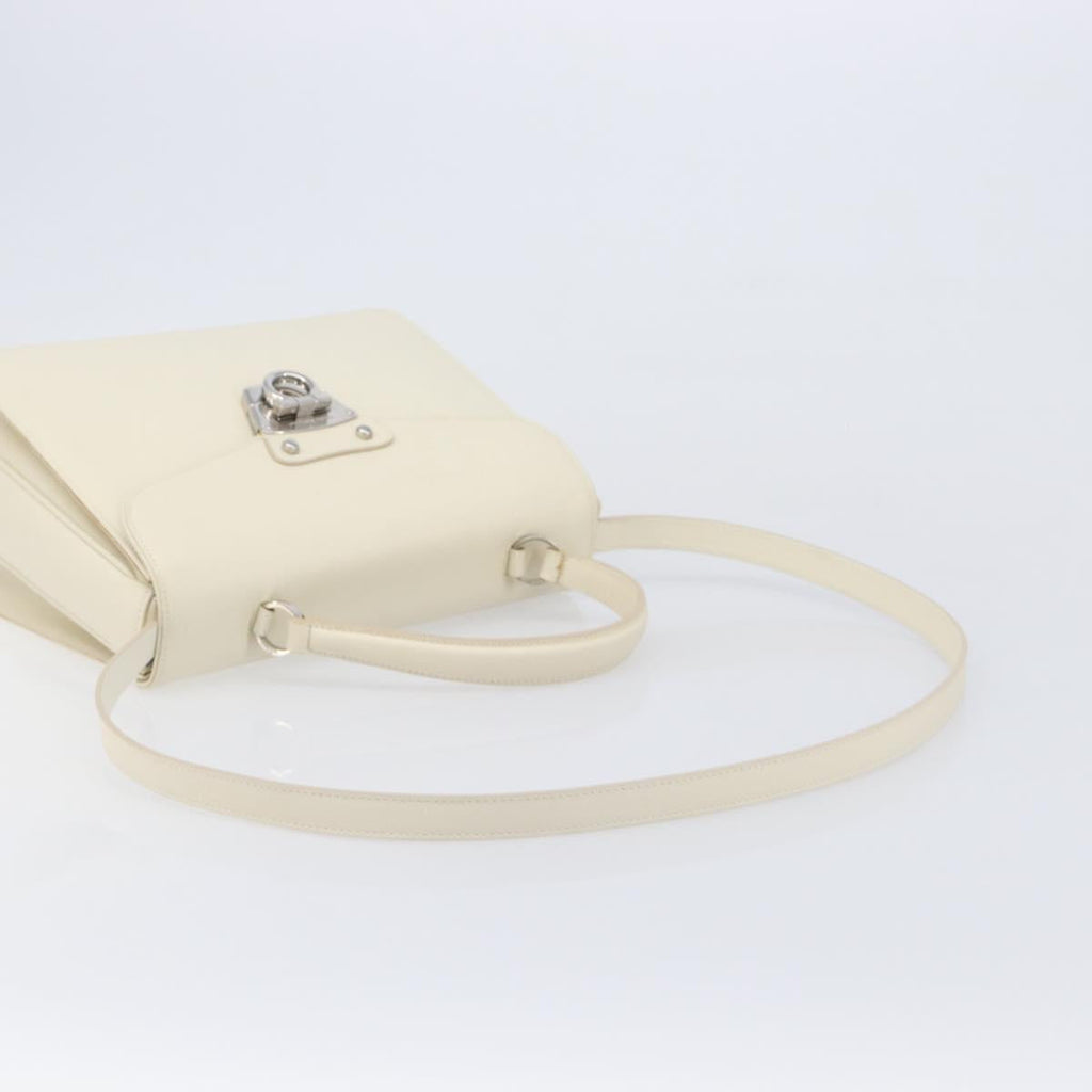 Salvatore Ferragamo Gancini Hand Bag Leather 2way White Silver Auth BA16665V