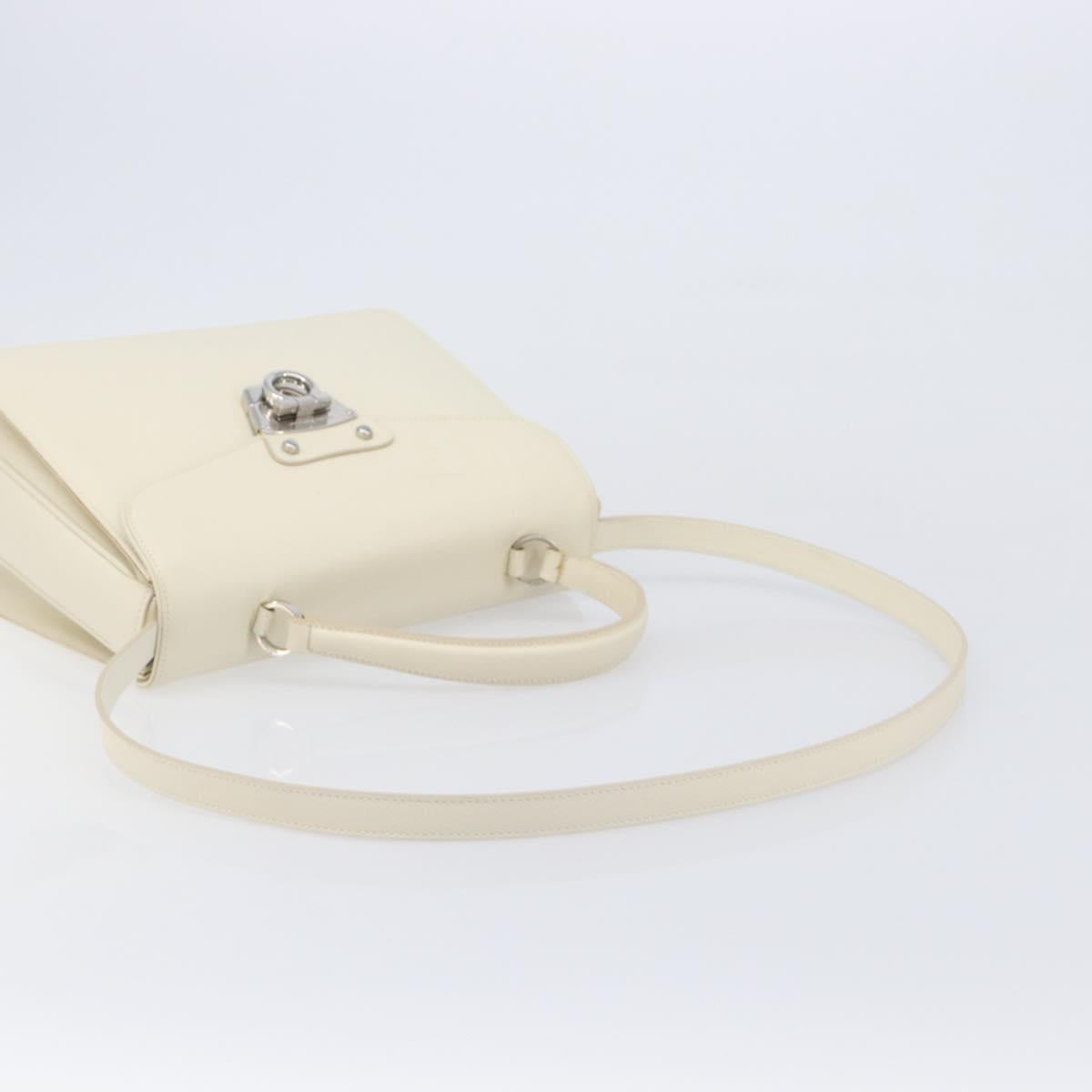 Salvatore Ferragamo Gancini Hand Bag Leather 2way White Silver Auth BA16665V