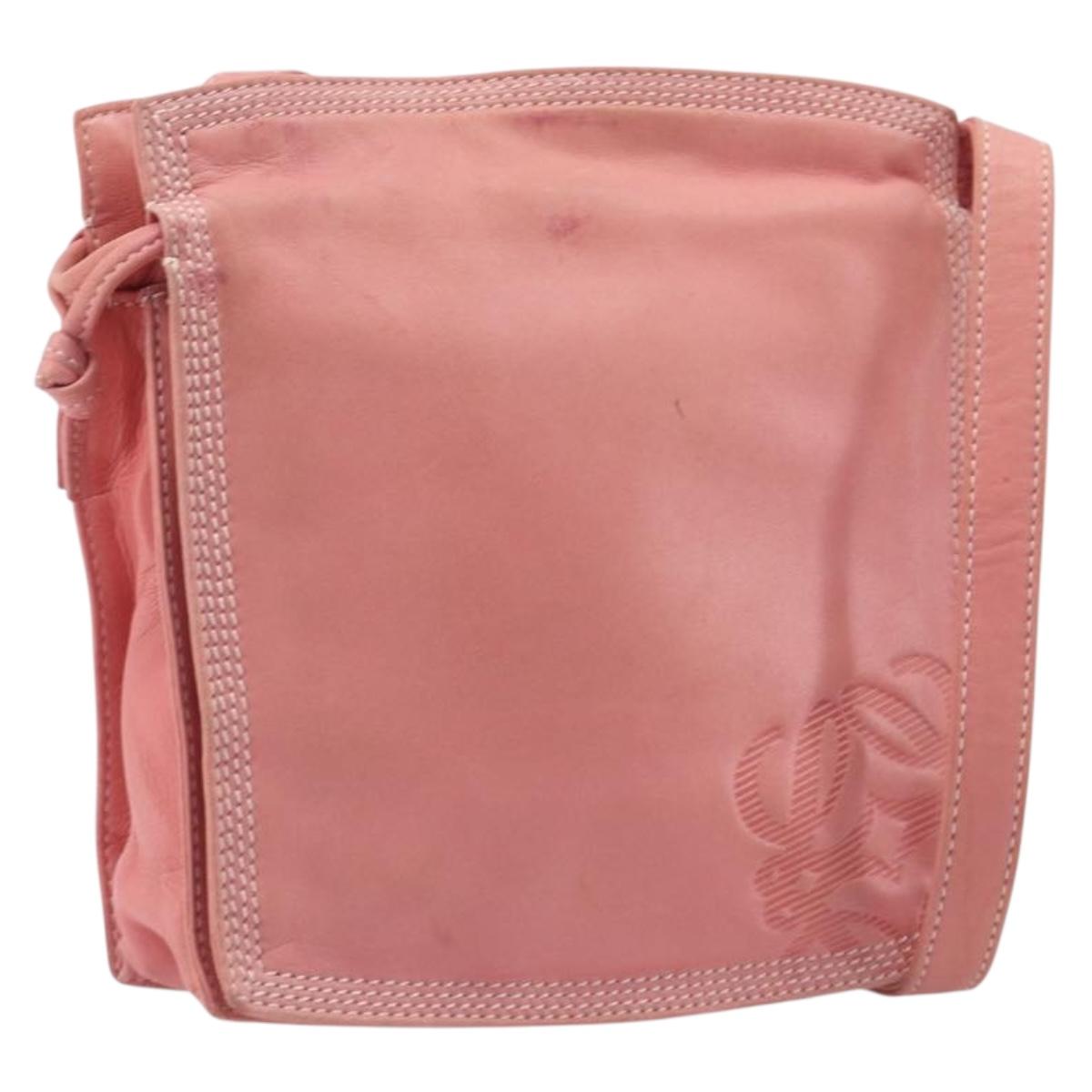 LOEWE Shoulder Bag Leather Pink Gold Auth BA16679