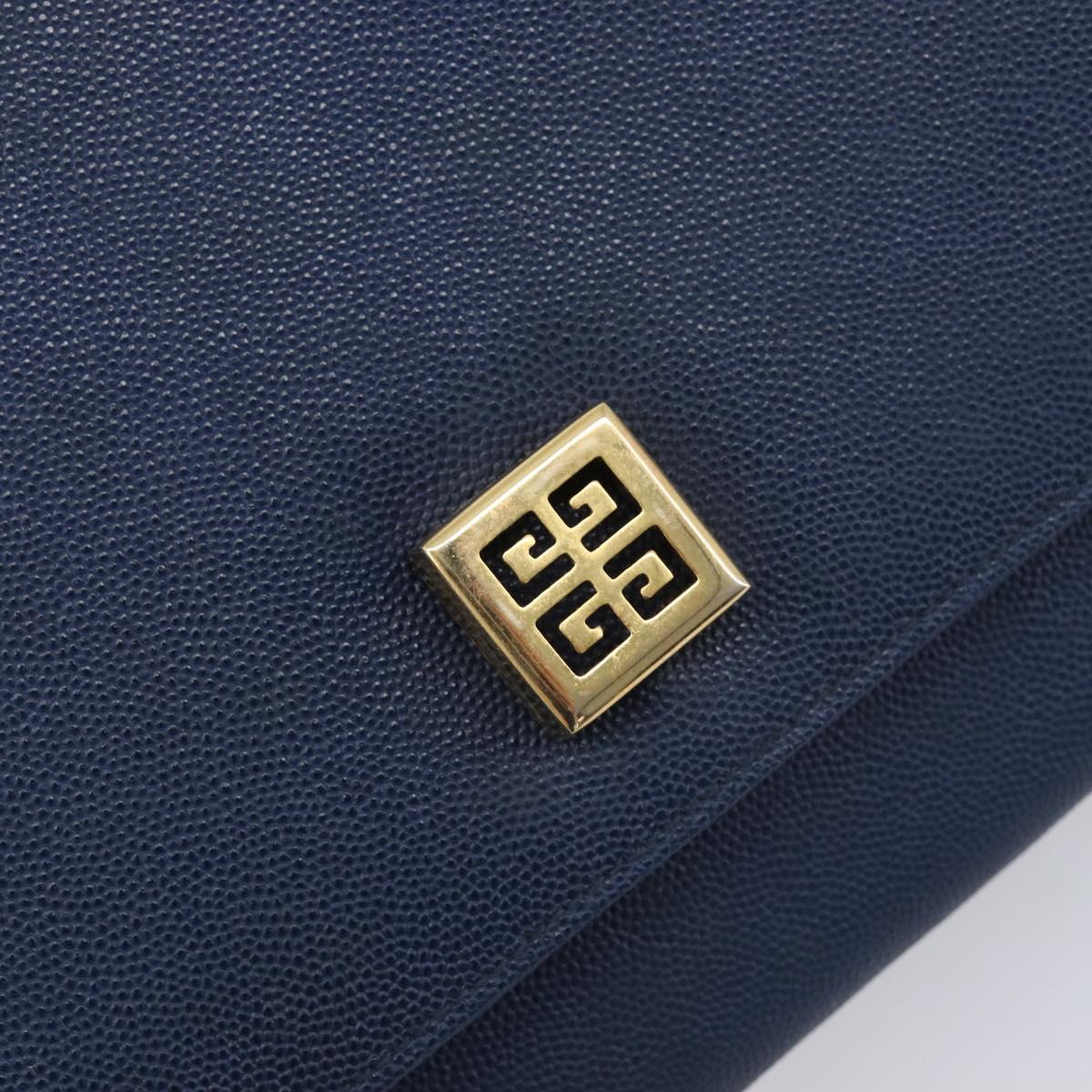 GIVENCHY Shoulder Bag Leather Navy Gold Auth BA16683A