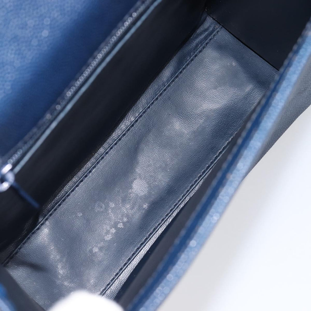 GIVENCHY Shoulder Bag Leather Navy Gold Auth BA16683A