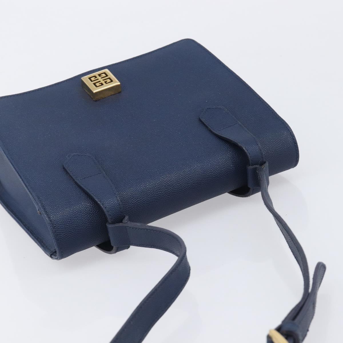 GIVENCHY Shoulder Bag Leather Navy Gold Auth BA16683A