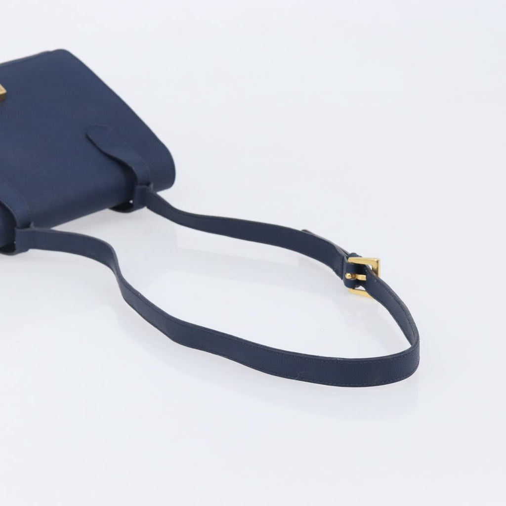 GIVENCHY Shoulder Bag Leather Navy Gold Auth BA16683A