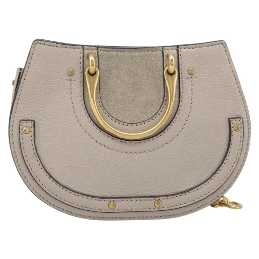 Chloe Pixy Hand Bag Leather 2way Beige Gold Auth BA16685A