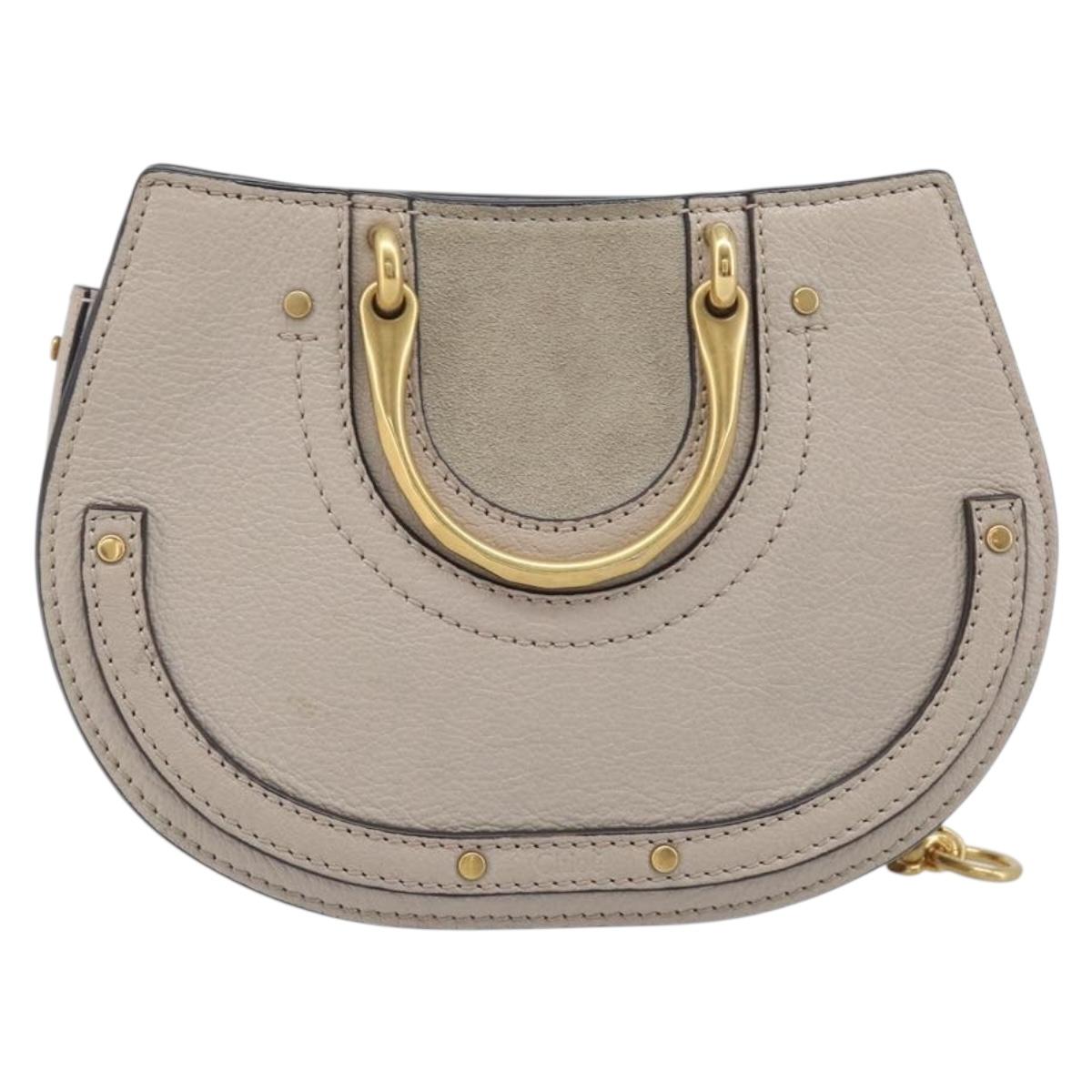 Chloe Pixy Hand Bag Leather 2way Beige Gold Auth BA16685A