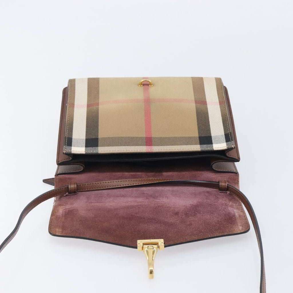 BURBERRY Nova Check Shoulder Bag Canvas Beige Gold Auth BA16725A