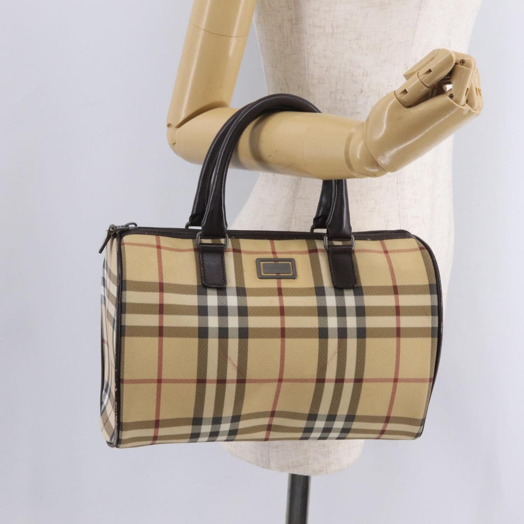 BURBERRY Nova Check Hand Bag PVC Beige Auth BA16734