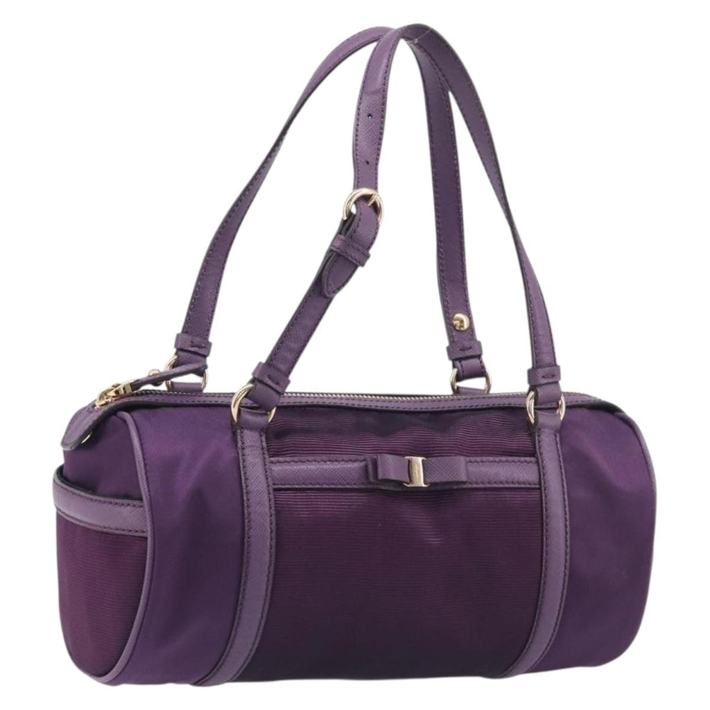 Salvatore Ferragamo Vala Hand Bag Nylon Purple Gold Auth BA16735A