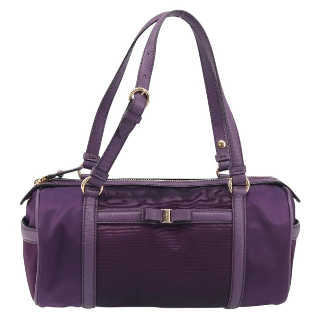Salvatore Ferragamo Vala Hand Bag Nylon Purple Gold Auth BA16735A