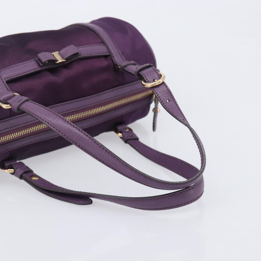 Salvatore Ferragamo Vala Hand Bag Nylon Purple Gold Auth BA16735A