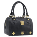 MCM Hand Bag Leather Black Gold Auth BA16736A