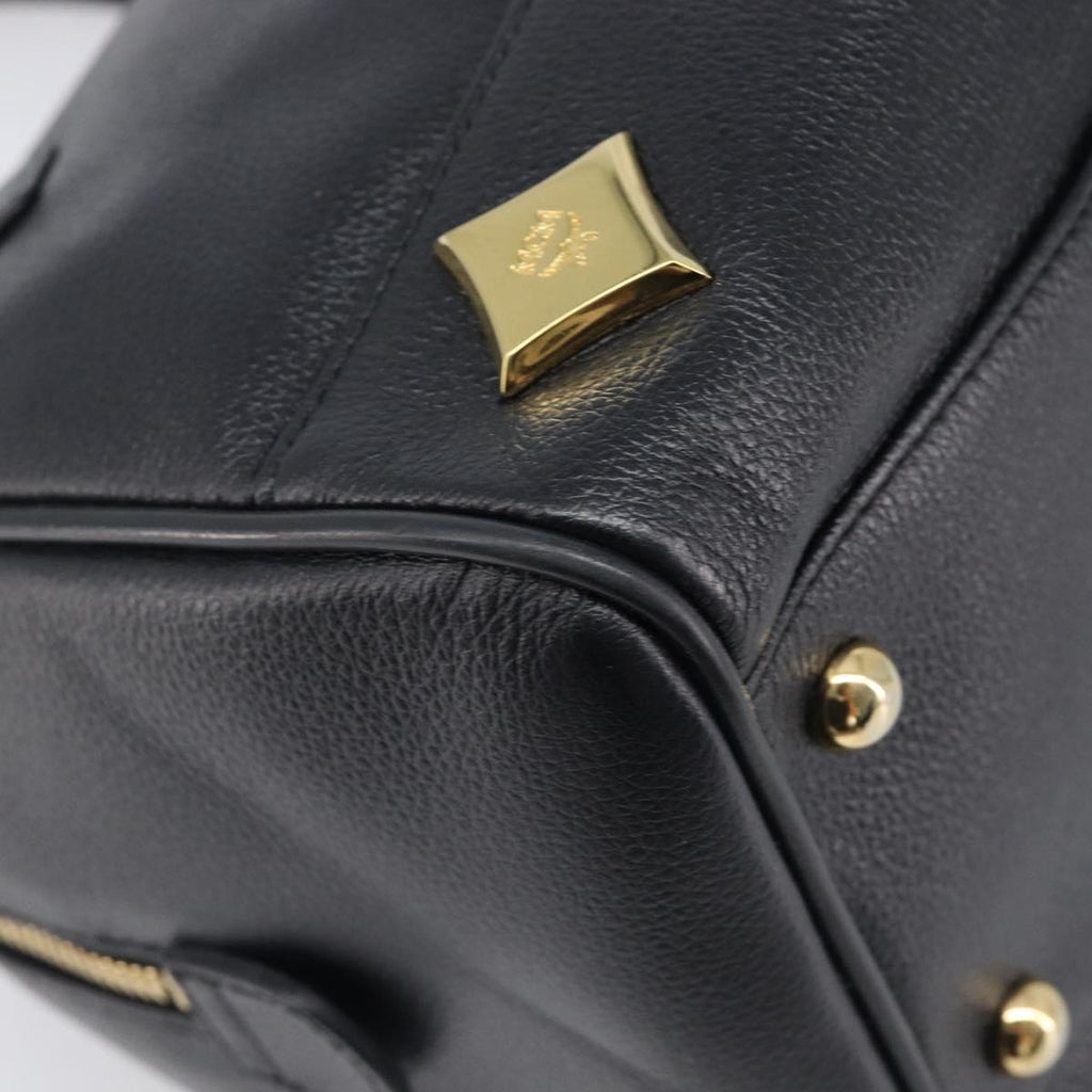 MCM Hand Bag Leather Black Gold Auth BA16736A