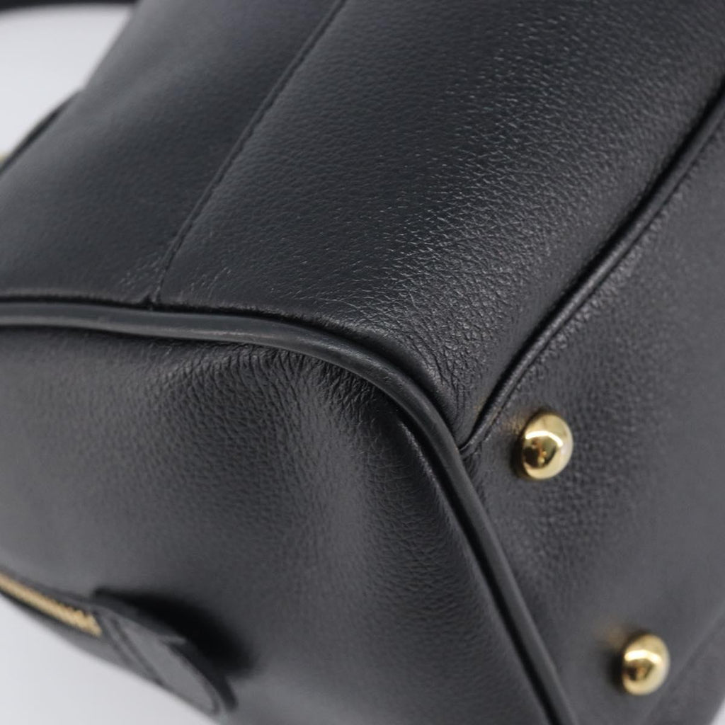 MCM Hand Bag Leather Black Gold Auth BA16736A