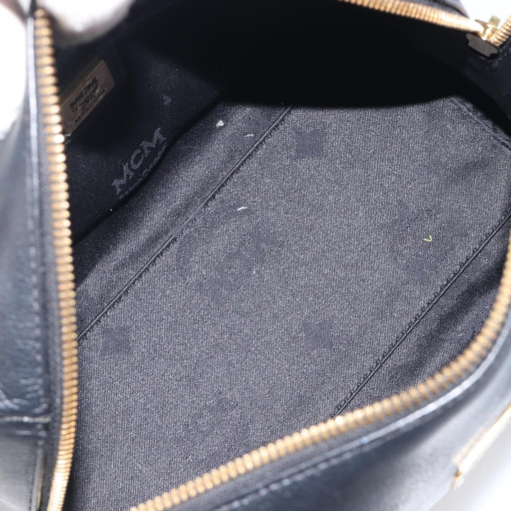 MCM Hand Bag Leather Black Gold Auth BA16736A
