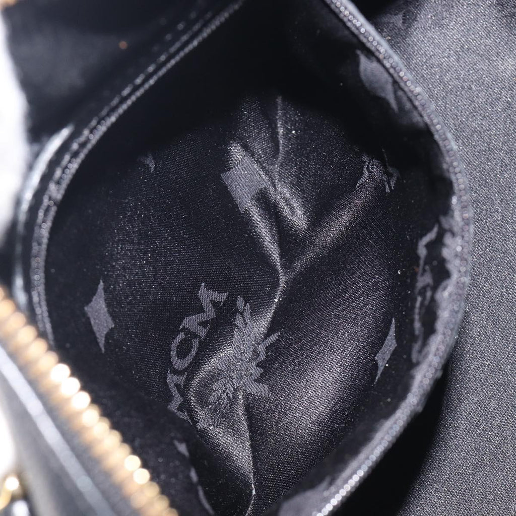MCM Hand Bag Leather Black Gold Auth BA16736A