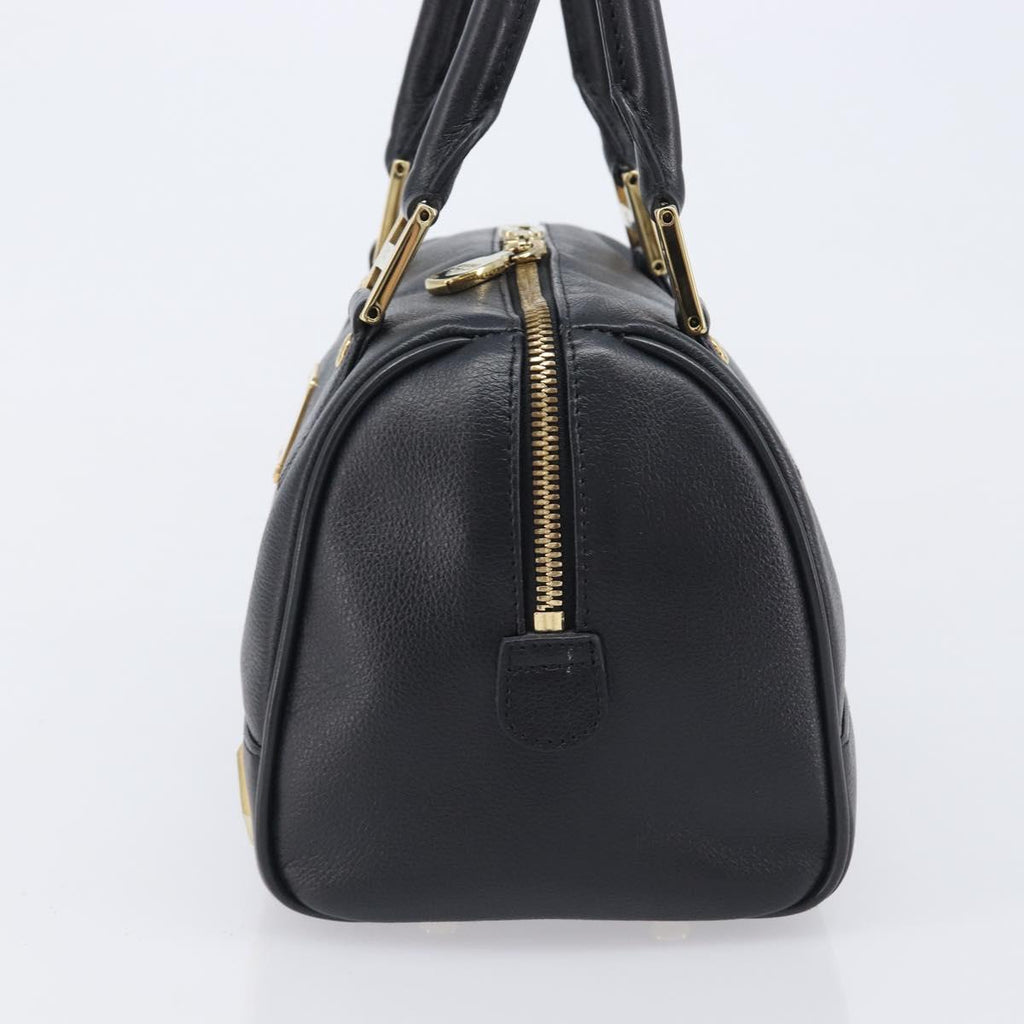 MCM Hand Bag Leather Black Gold Auth BA16736A