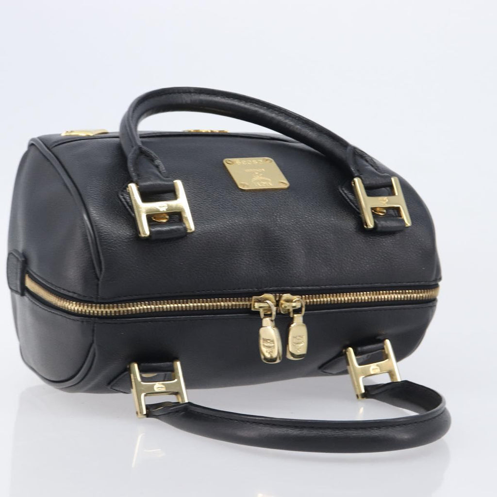 MCM Hand Bag Leather Black Gold Auth BA16736A