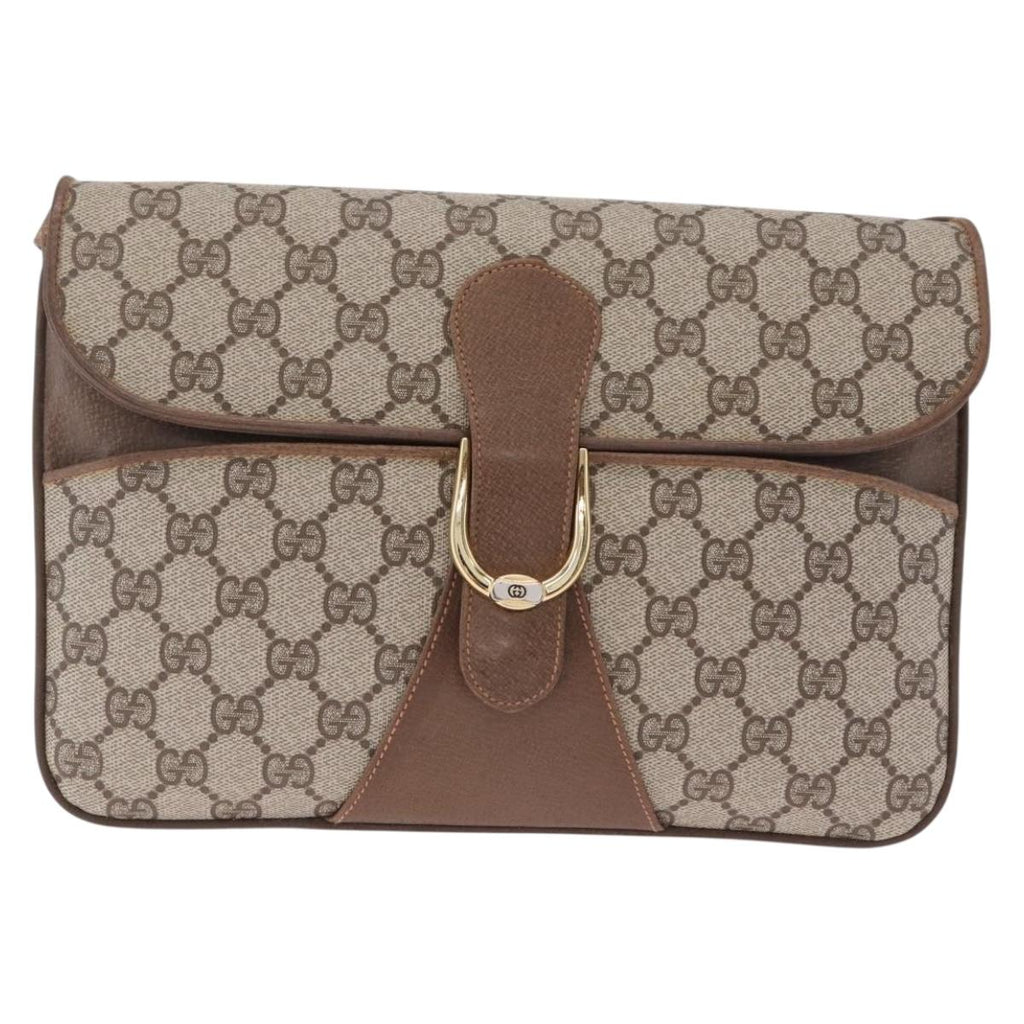 GUCCI GG Supreme Shoulder Bag PVC Beige Gold Auth BA16738