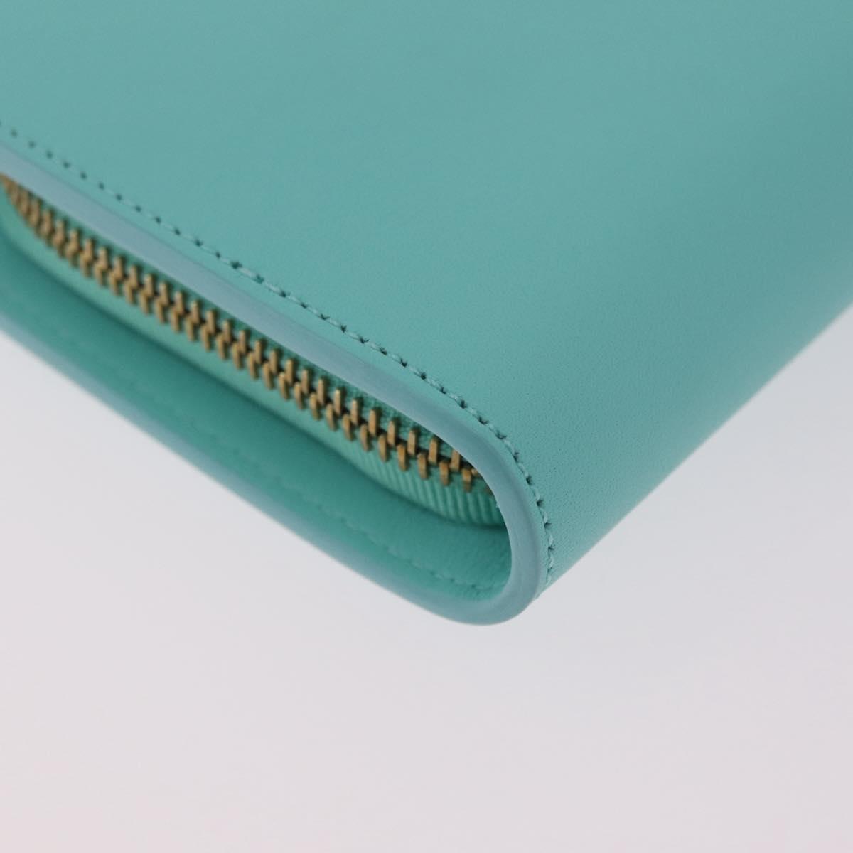 Tiffany & Co. Compact Wallet Leather Light Blue Gold Auth BA16753V