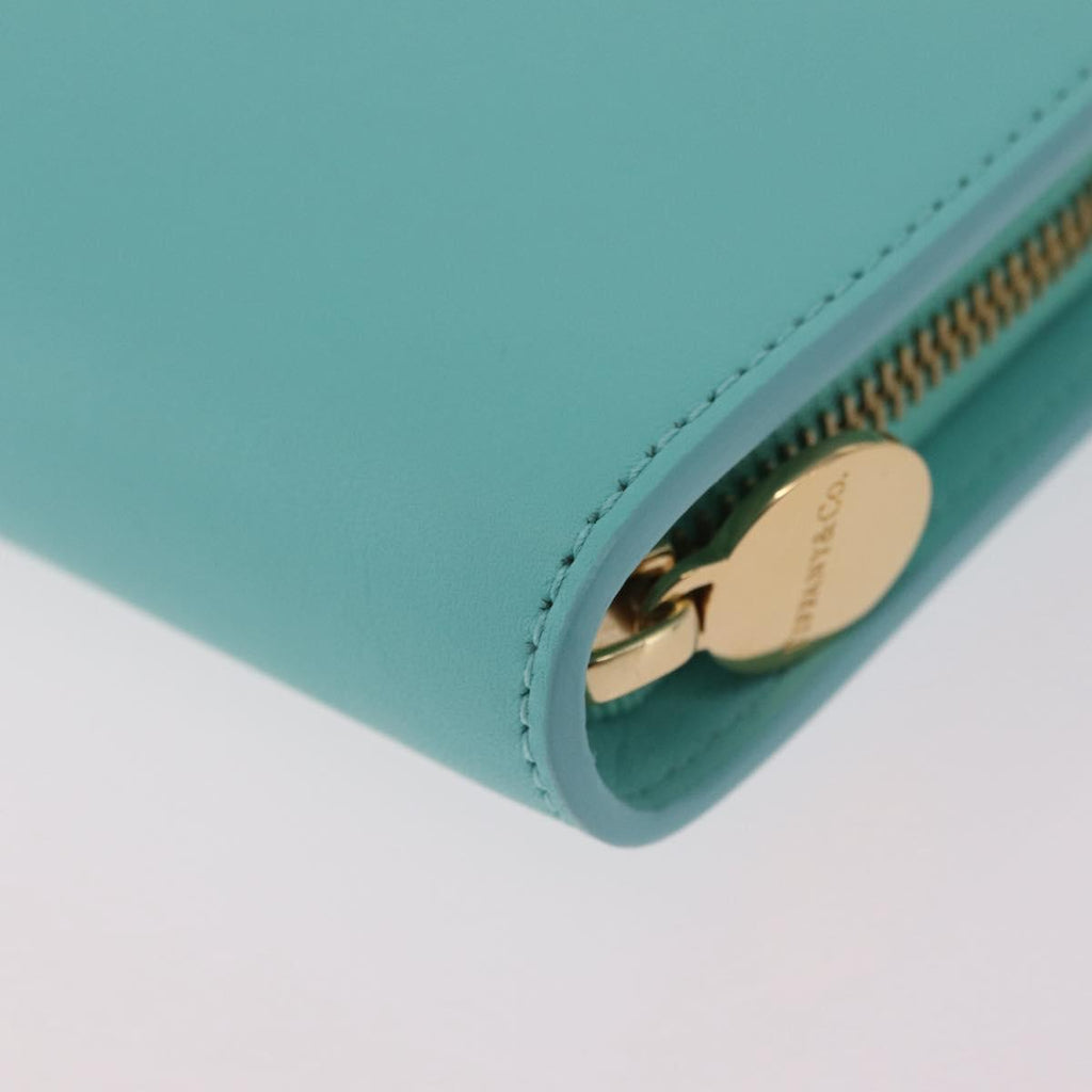 Tiffany & Co. Compact Wallet Leather Light Blue Gold Auth BA16753V