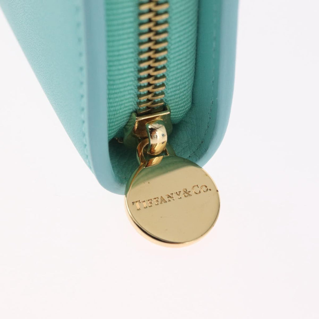 Tiffany & Co. Compact Wallet Leather Light Blue Gold Auth BA16753V