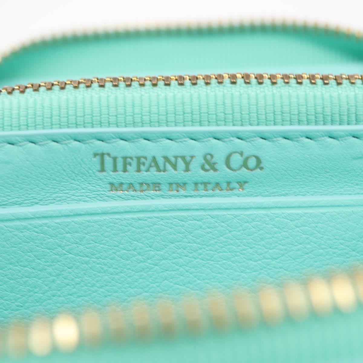 Tiffany & Co. Compact Wallet Leather Light Blue Gold Auth BA16753V