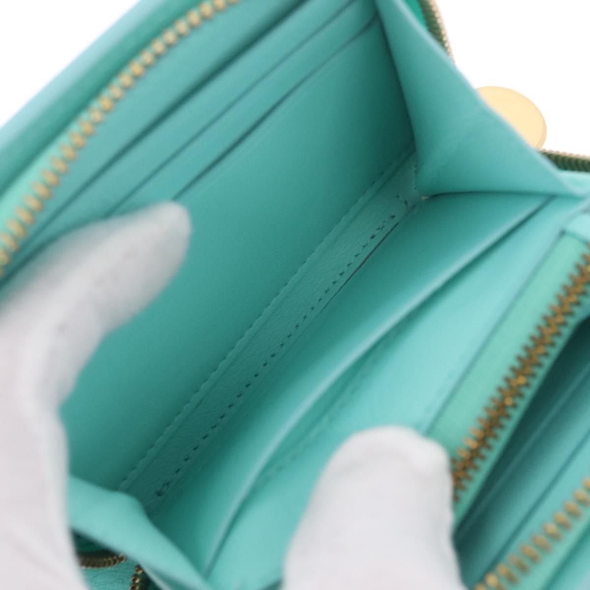Tiffany & Co. Compact Wallet Leather Light Blue Gold Auth BA16753V