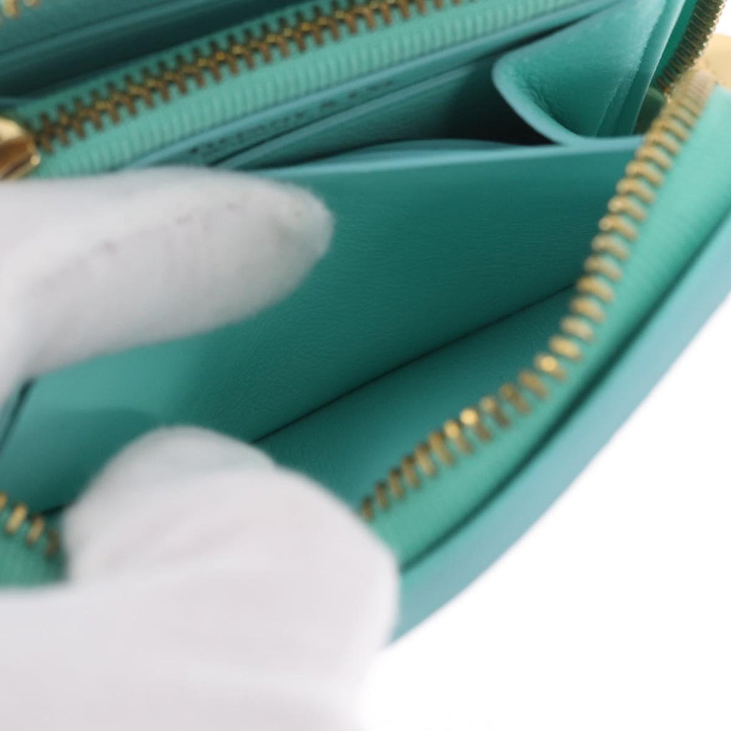Tiffany & Co. Compact Wallet Leather Light Blue Gold Auth BA16753V