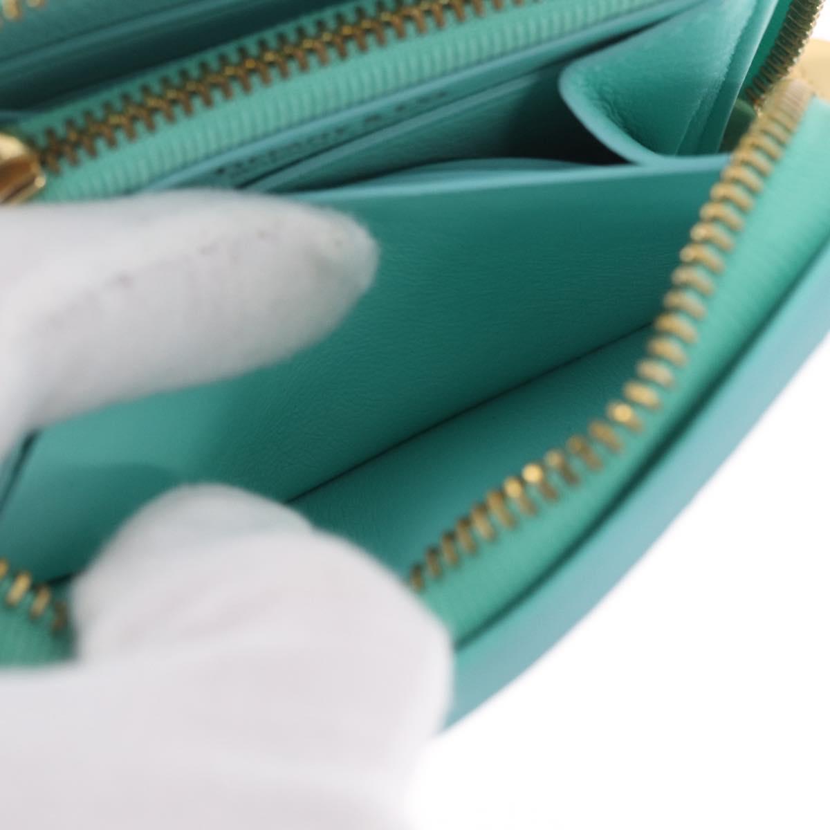 Tiffany & Co. Compact Wallet Leather Light Blue Gold Auth BA16753V