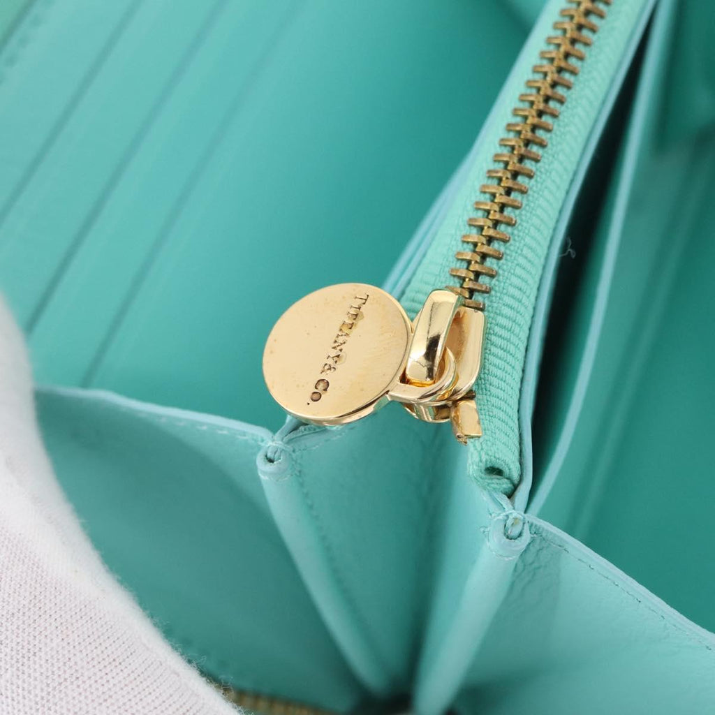 Tiffany & Co. Compact Wallet Leather Light Blue Gold Auth BA16753V
