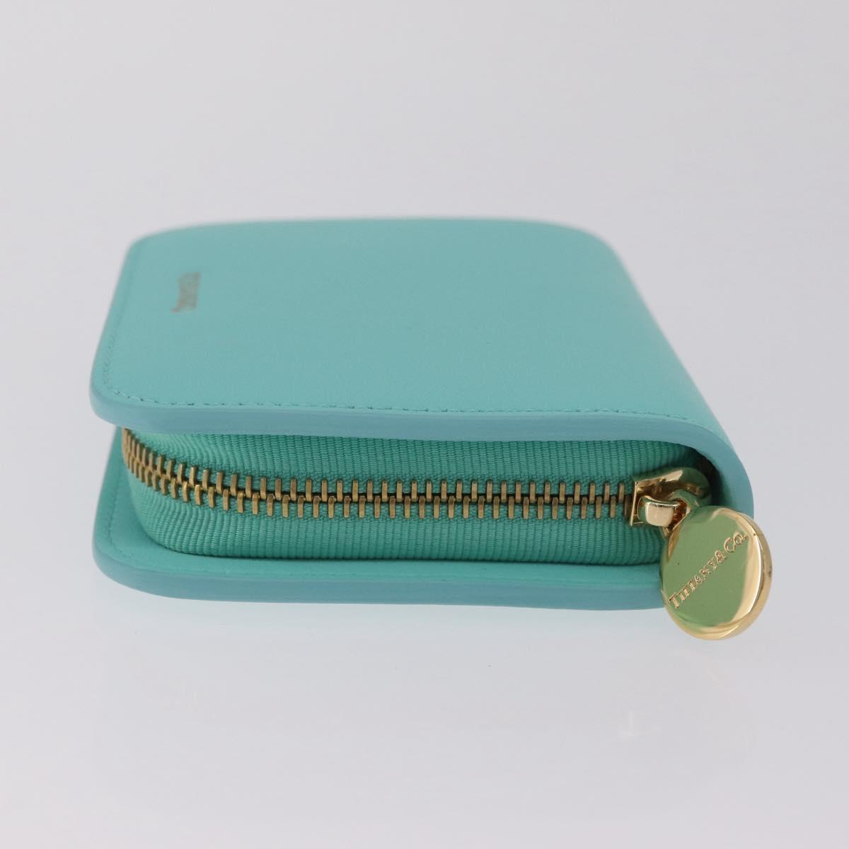 Tiffany & Co. Compact Wallet Leather Light Blue Gold Auth BA16753V