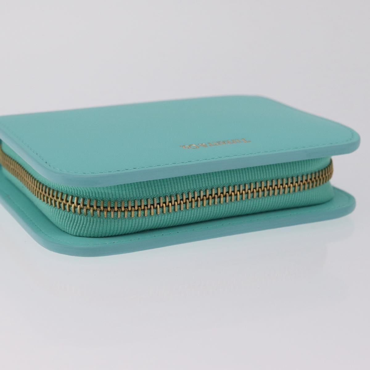 Tiffany & Co. Compact Wallet Leather Light Blue Gold Auth BA16753V