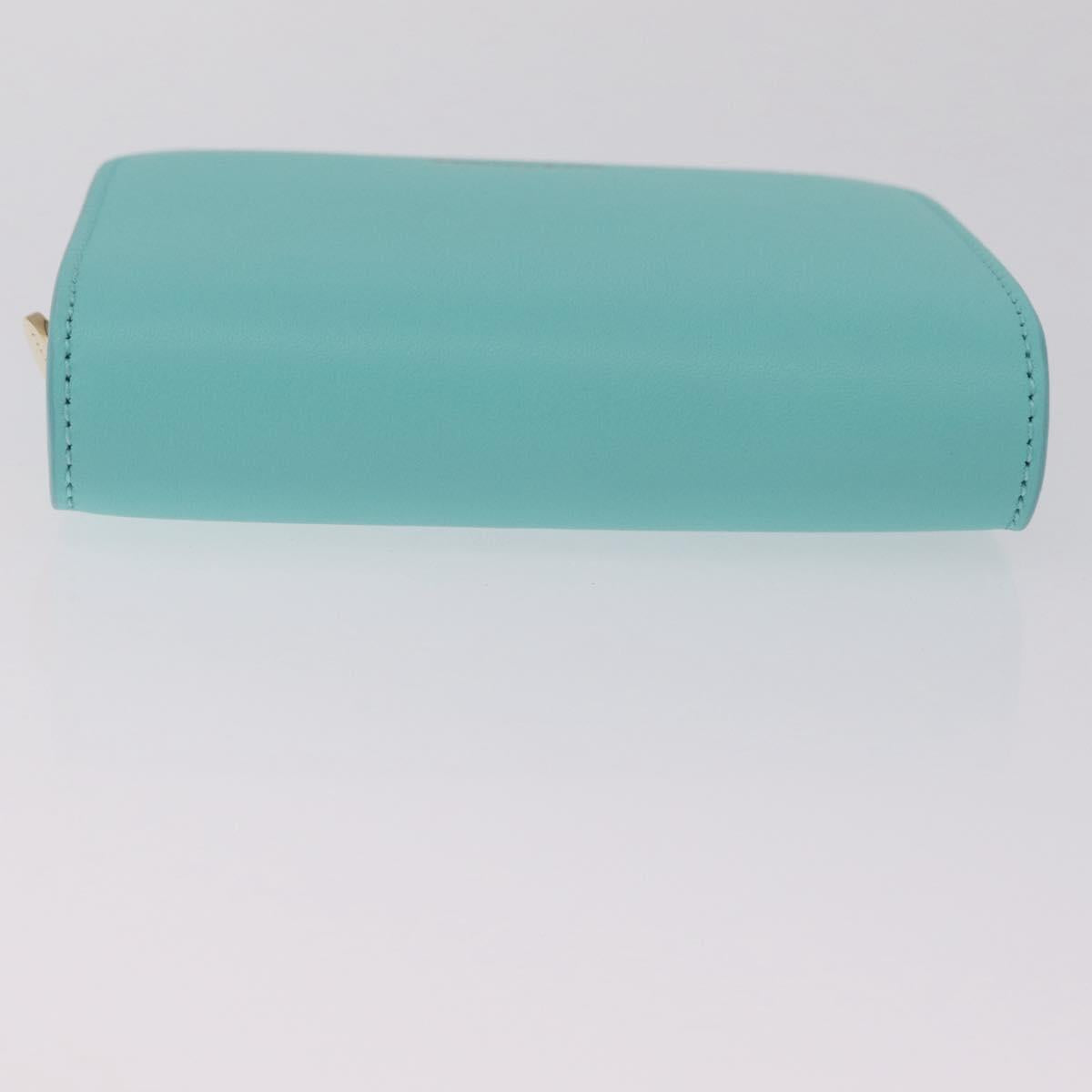 Tiffany & Co. Compact Wallet Leather Light Blue Gold Auth BA16753V