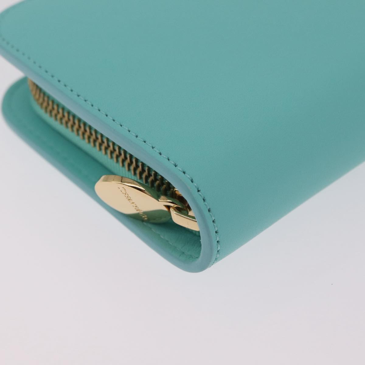 Tiffany & Co. Compact Wallet Leather Light Blue Gold Auth BA16753V