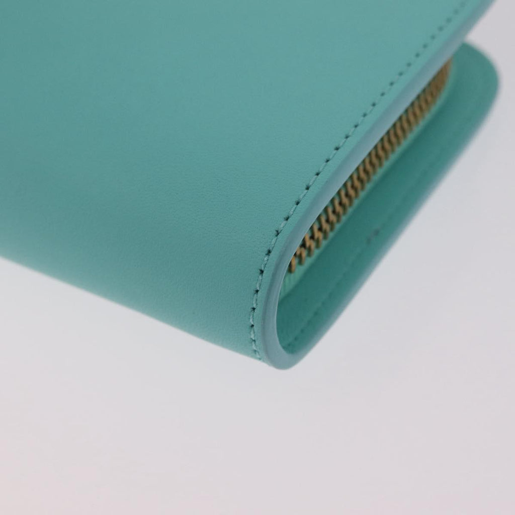 Tiffany & Co. Compact Wallet Leather Light Blue Gold Auth BA16753V