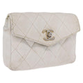 CHANEL Matelasse Waist Bag Lamb Skin White Gold CC Auth BA16757