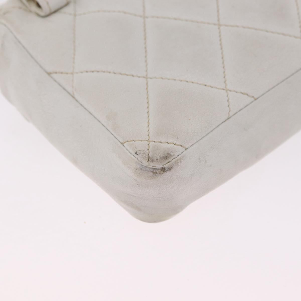 CHANEL Matelasse Waist Bag Lamb Skin White Gold CC Auth BA16757