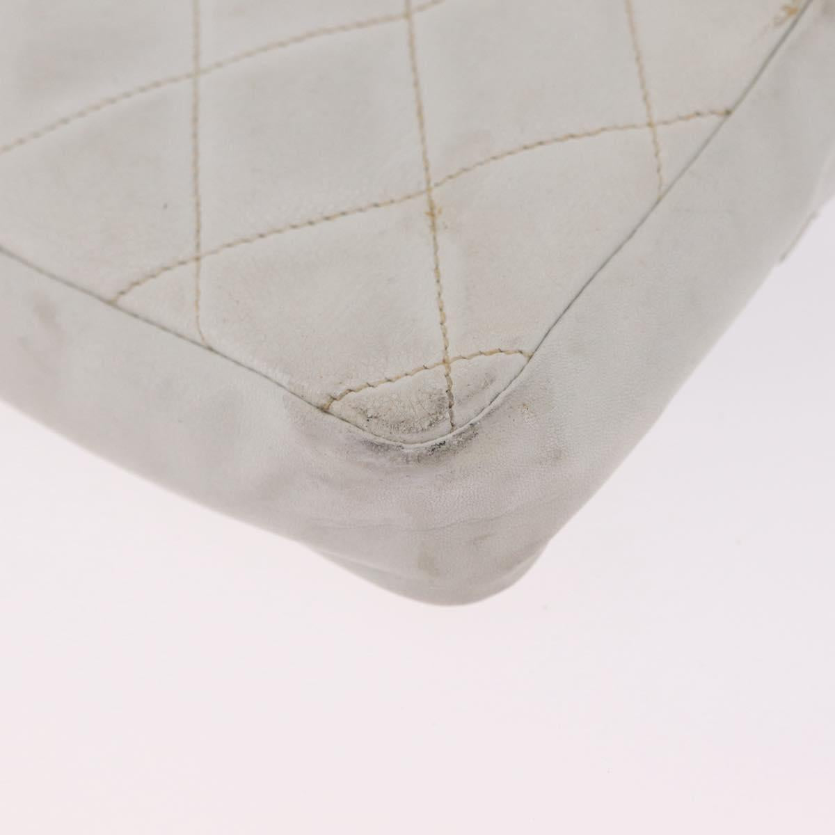CHANEL Matelasse Waist Bag Lamb Skin White Gold CC Auth BA16757