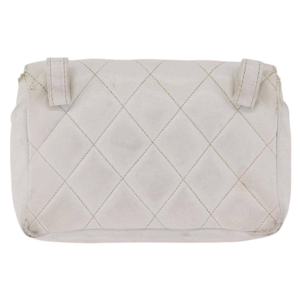 CHANEL Matelasse Waist Bag Lamb Skin White Gold CC Auth BA16757