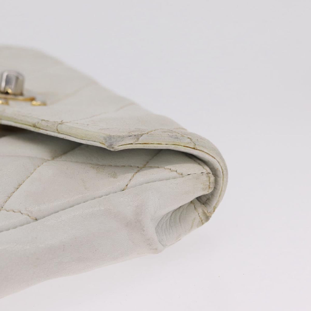 CHANEL Matelasse Waist Bag Lamb Skin White Gold CC Auth BA16757