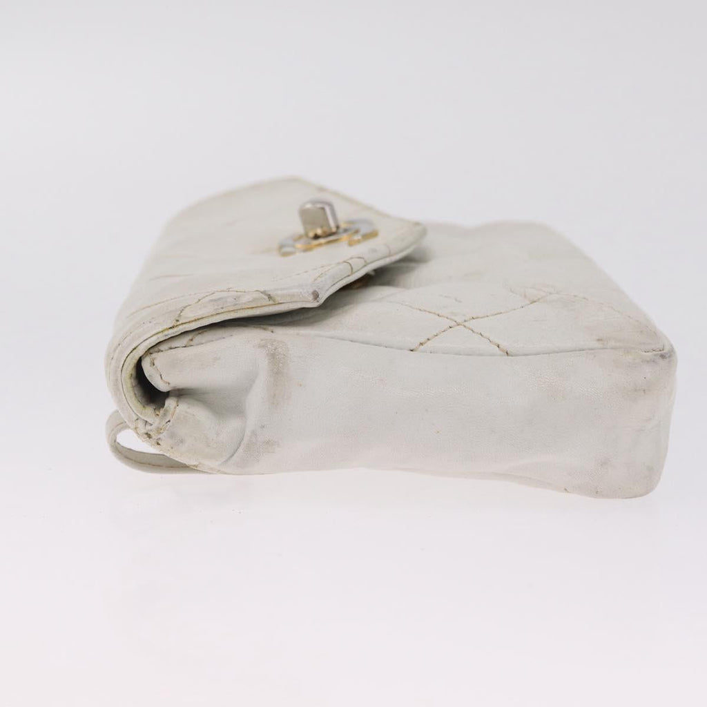 CHANEL Matelasse Waist Bag Lamb Skin White Gold CC Auth BA16757