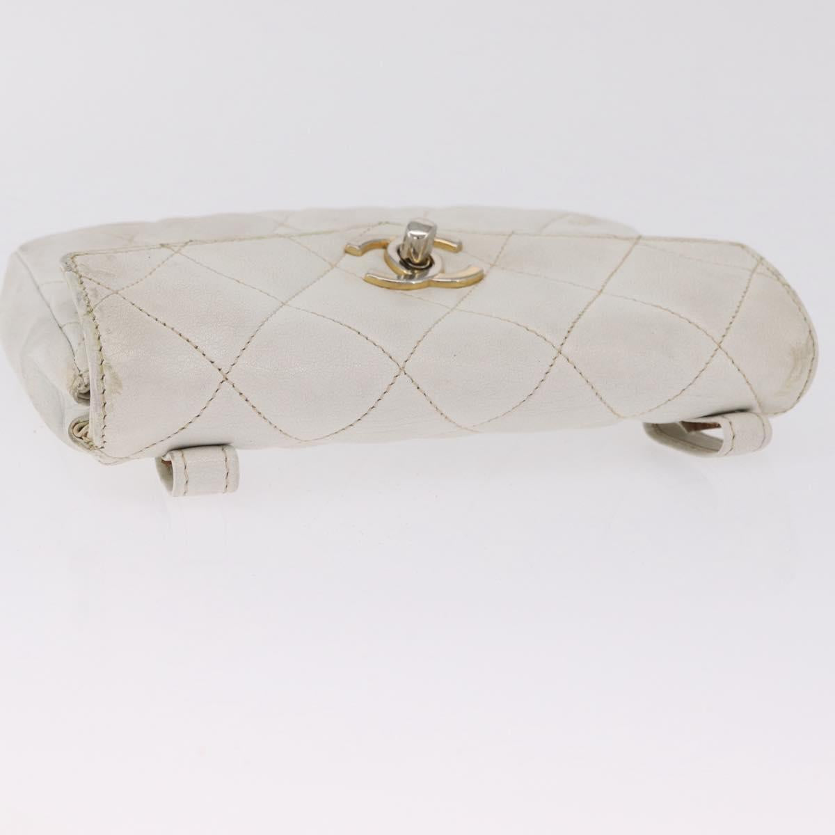 CHANEL Matelasse Waist Bag Lamb Skin White Gold CC Auth BA16757