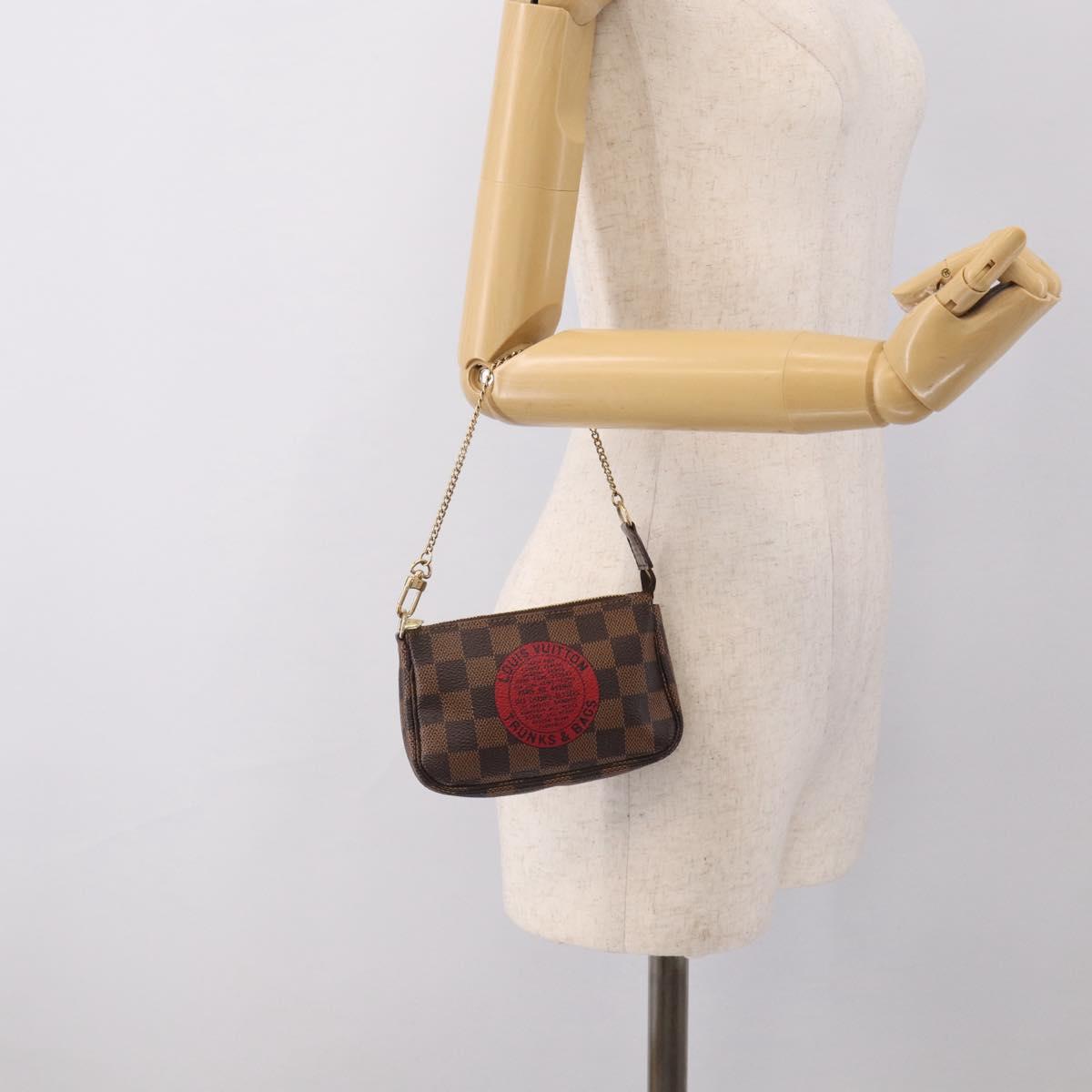 LOUIS VUITTON Damier Ebene Mini Pochette Accessoires Pouch N58011 Auth BA16809V