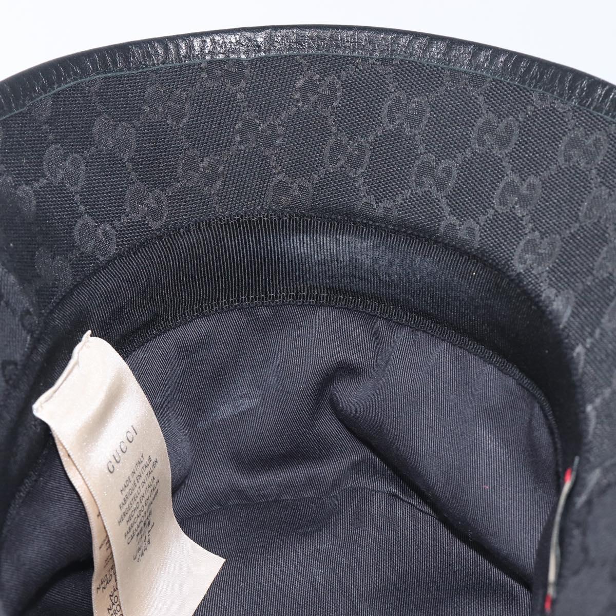 GUCCI GG Canvas Bucket Hat Black Gold Tone 576587 Auth BA16873V