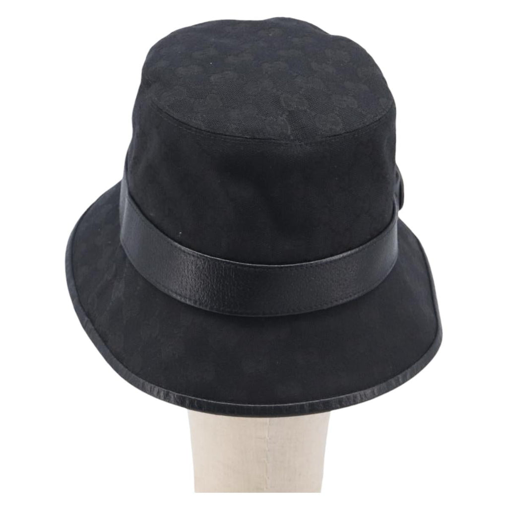 GUCCI GG Canvas Bucket Hat Black Gold Tone 576587 Auth BA16873V