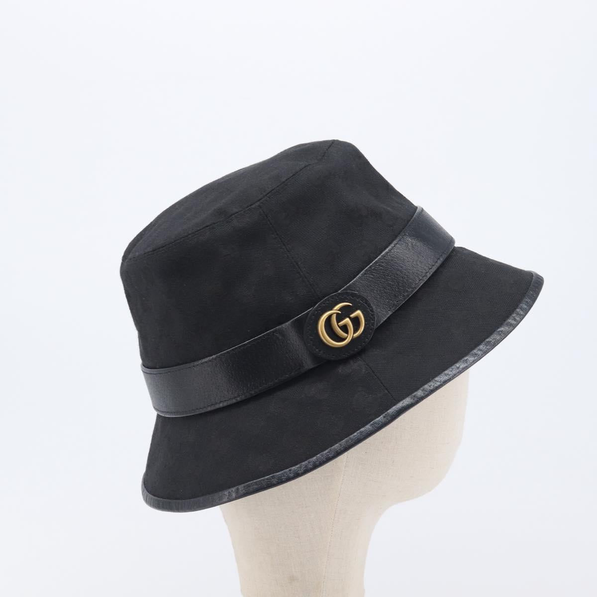 GUCCI GG Canvas Bucket Hat Black Gold Tone 576587 Auth BA16873V