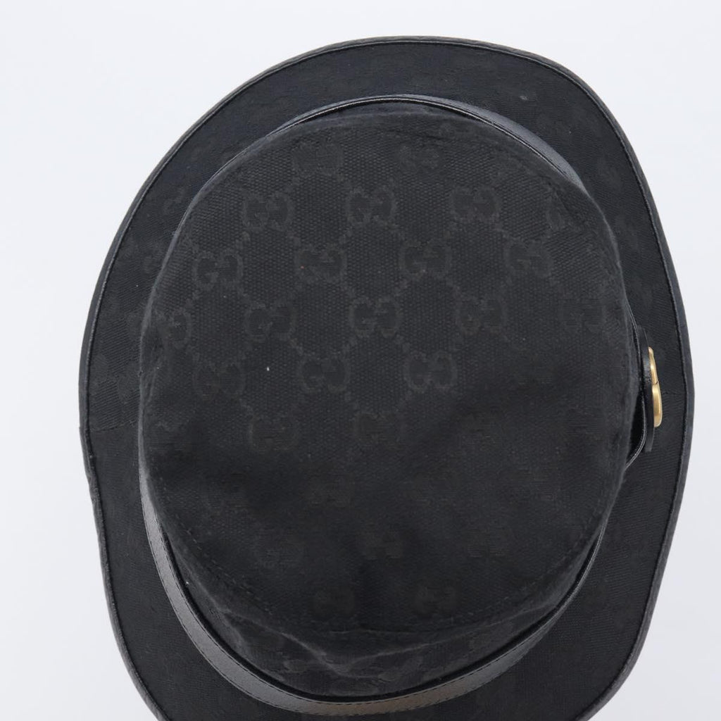 GUCCI GG Canvas Bucket Hat Black Gold Tone 576587 Auth BA16873V
