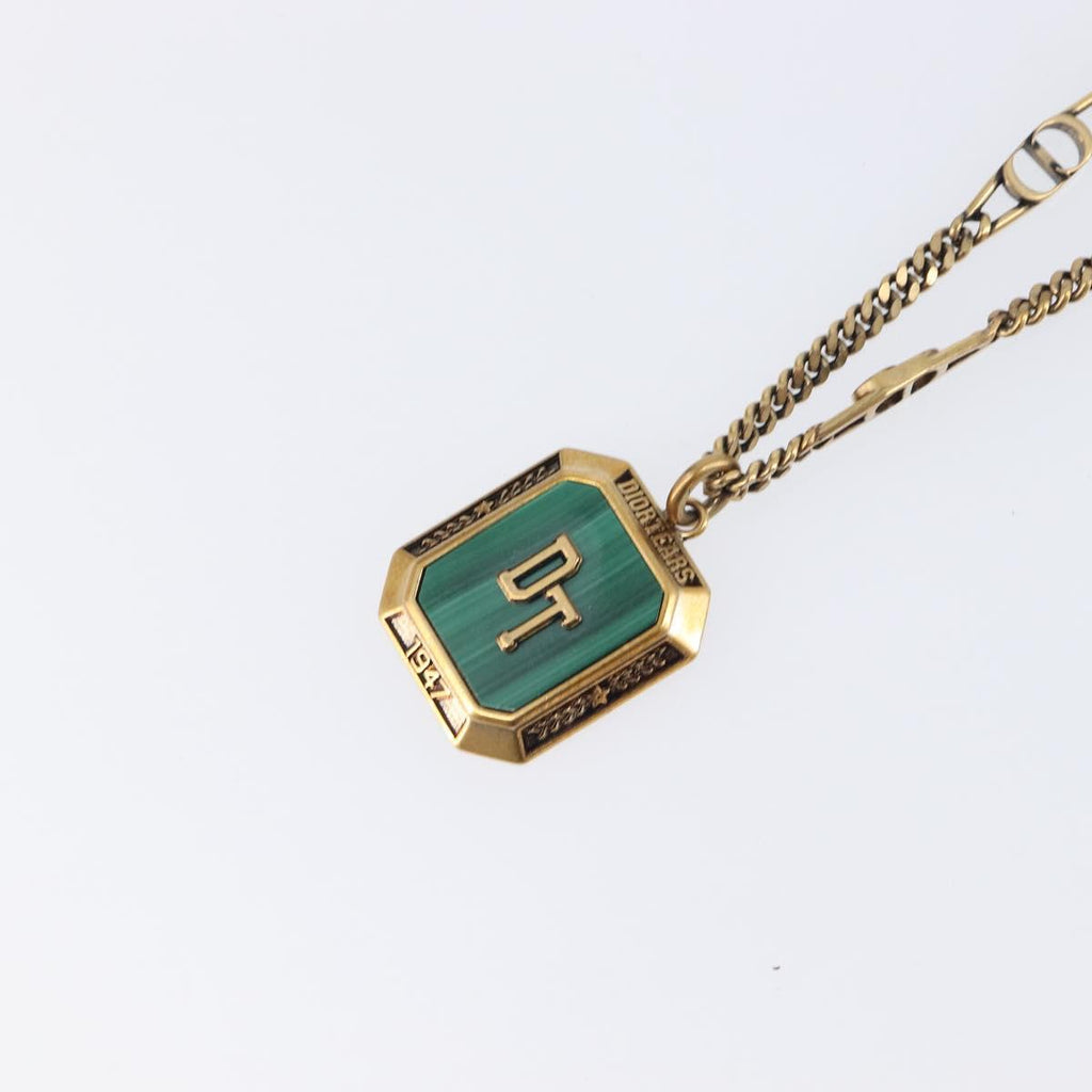 Christian Dior Necklace Metal Gold Tone Green Auth BA16879V