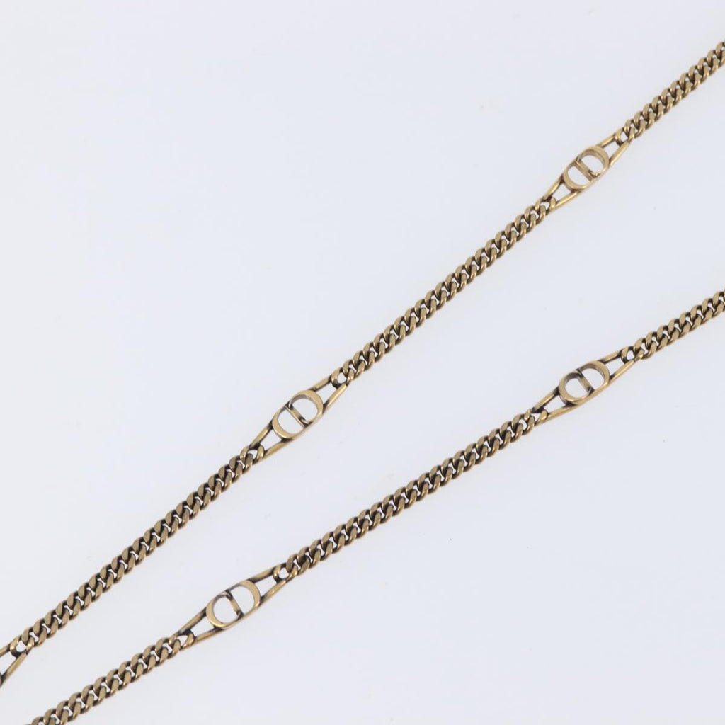 Christian Dior Necklace Metal Gold Tone Green Auth BA16879V